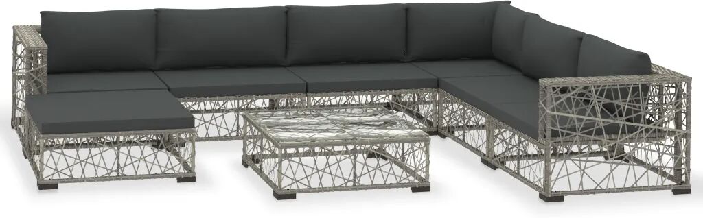 vidaXL 8-delige Loungeset met kussens poly rattan grijs