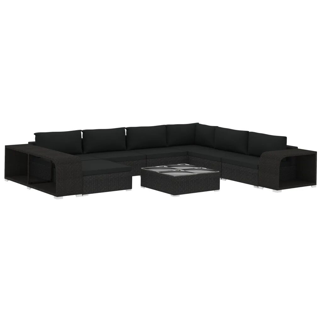 vidaXL 10-delige Loungeset met kussens poly rattan zwart