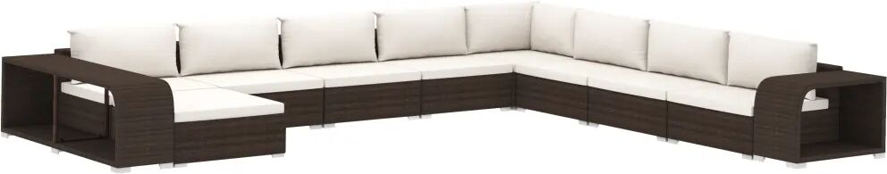 vidaXL 11-delige Loungeset met kussens poly rattan bruin