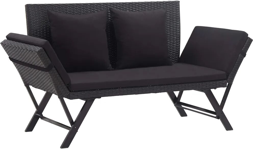 vidaXL Tuinbank met kussens 176 cm poly rattan zwart