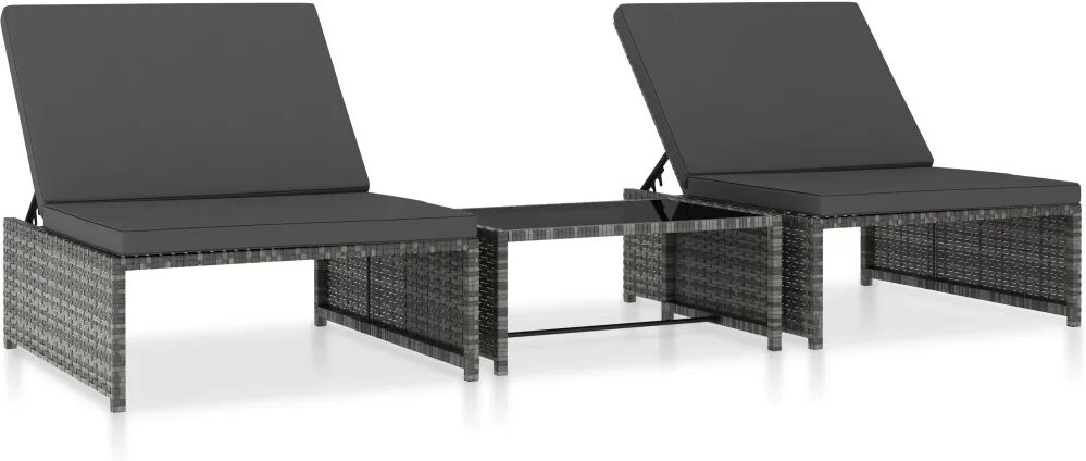 vidaXL Ligbedden 2 st met tafel poly rattan grijs