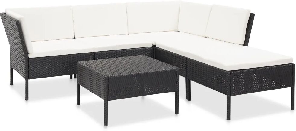 vidaXL 6-delige Loungeset met kussens poly rattan zwart