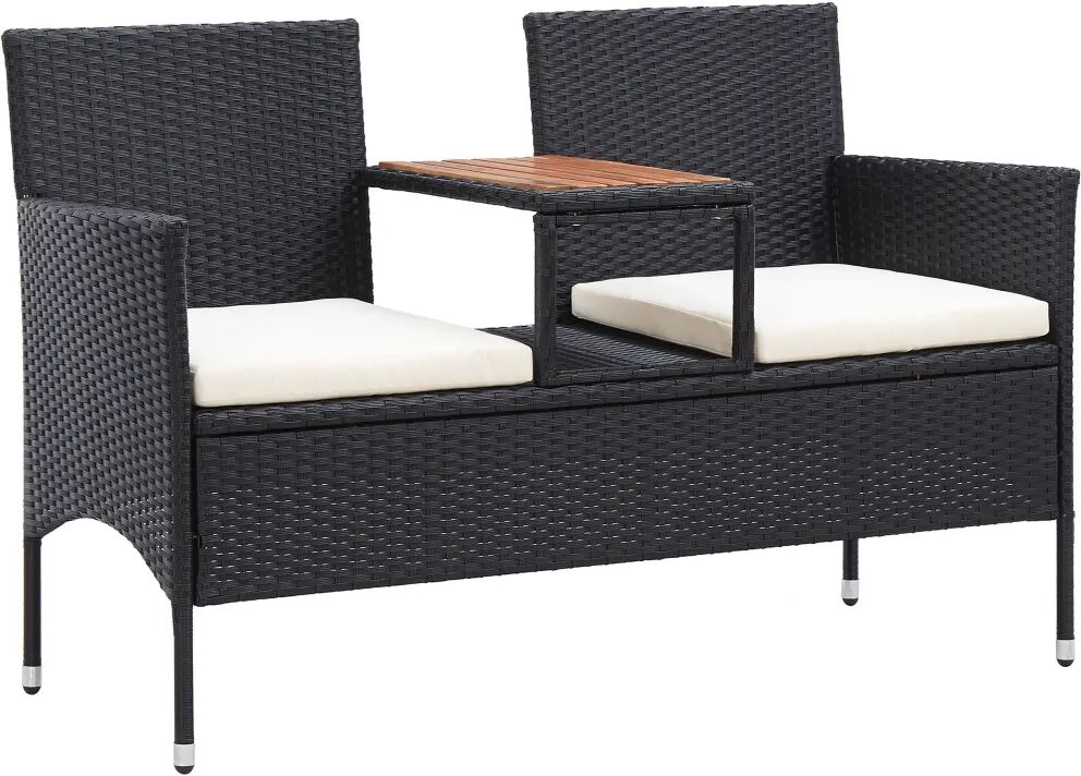 vidaXL Tuinbank 2-zits met tafeltje 143 cm poly rattan zwart