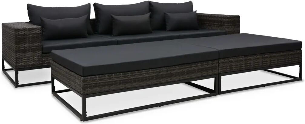 vidaXL 5-delige Loungeset met kussens poly rattan grijs