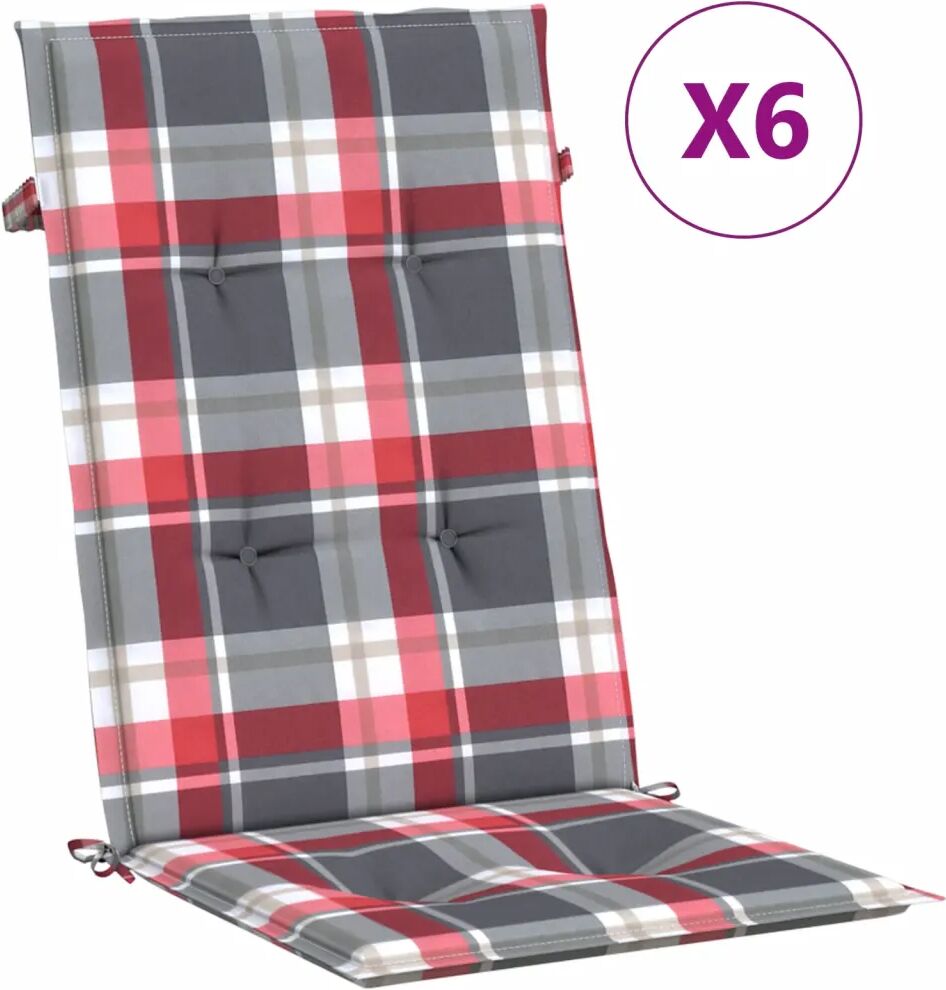 vidaXL Tuinstoelkussens 6 st 120x50x3 cm rood ruitpatroon