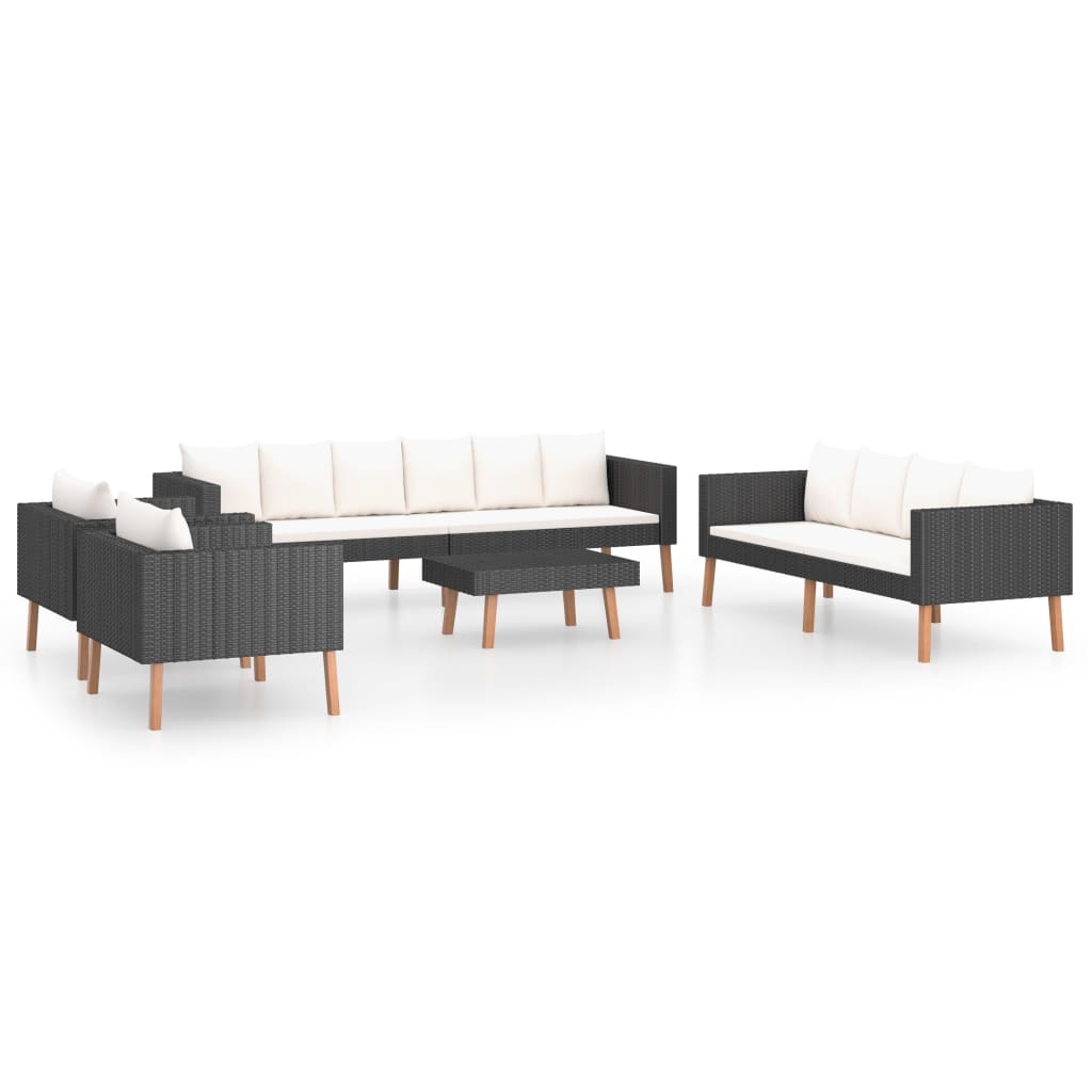 vidaXL 5-delige Loungeset met kussens poly rattan zwart