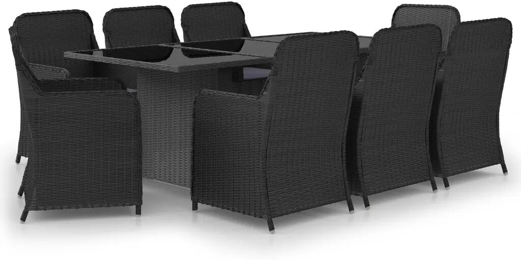 vidaXL 9-delige Tuinset poly rattan zwart