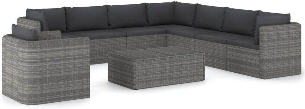 vidaXL 9-delige Loungeset met kussens poly rattan grijs