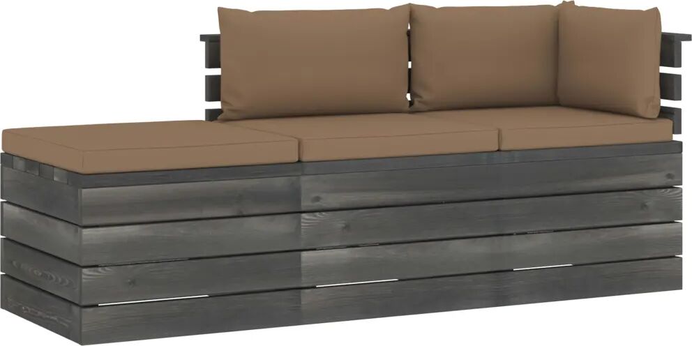 vidaXL 3-delige Loungeset met kussens pallet massief grenenhout