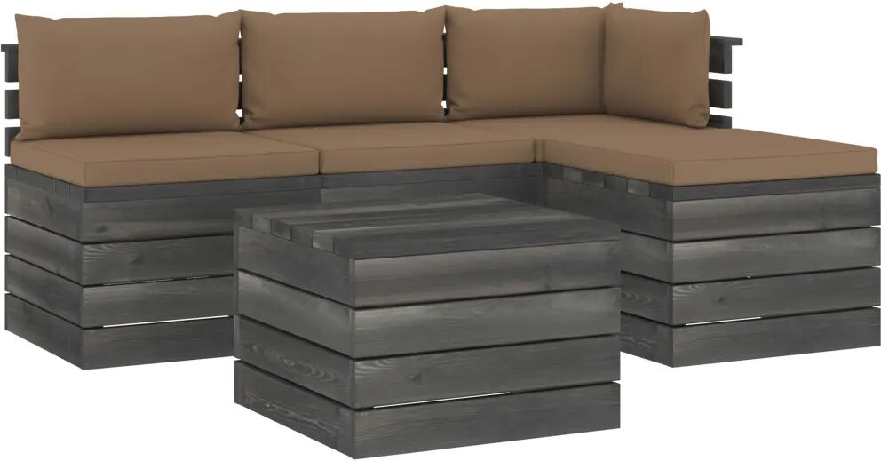 vidaXL 5-delige Loungeset met kussens pallet massief grenenhout