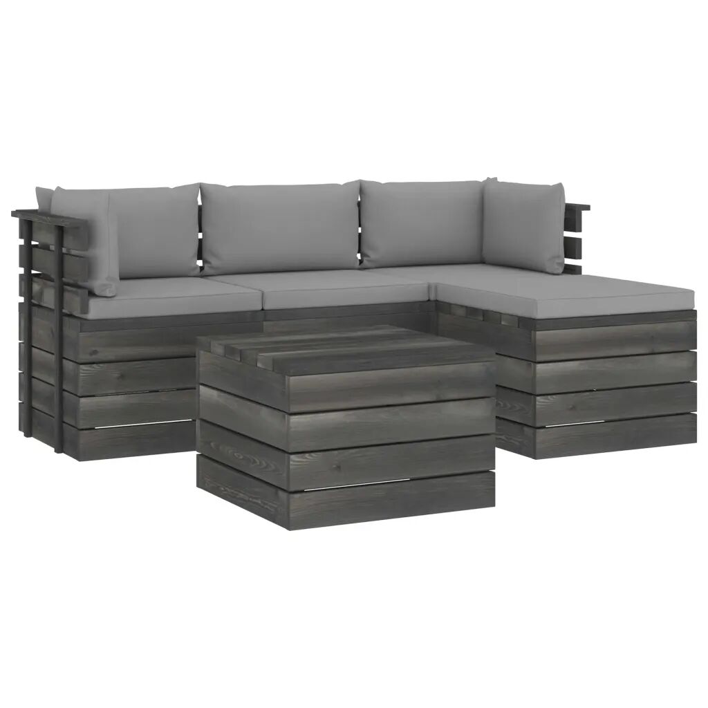 vidaXL 5-delige Loungeset met kussens pallet massief grenenhout