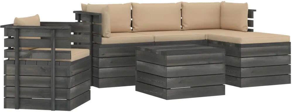 vidaXL 6-delige Loungeset met kussens pallet massief grenenhout