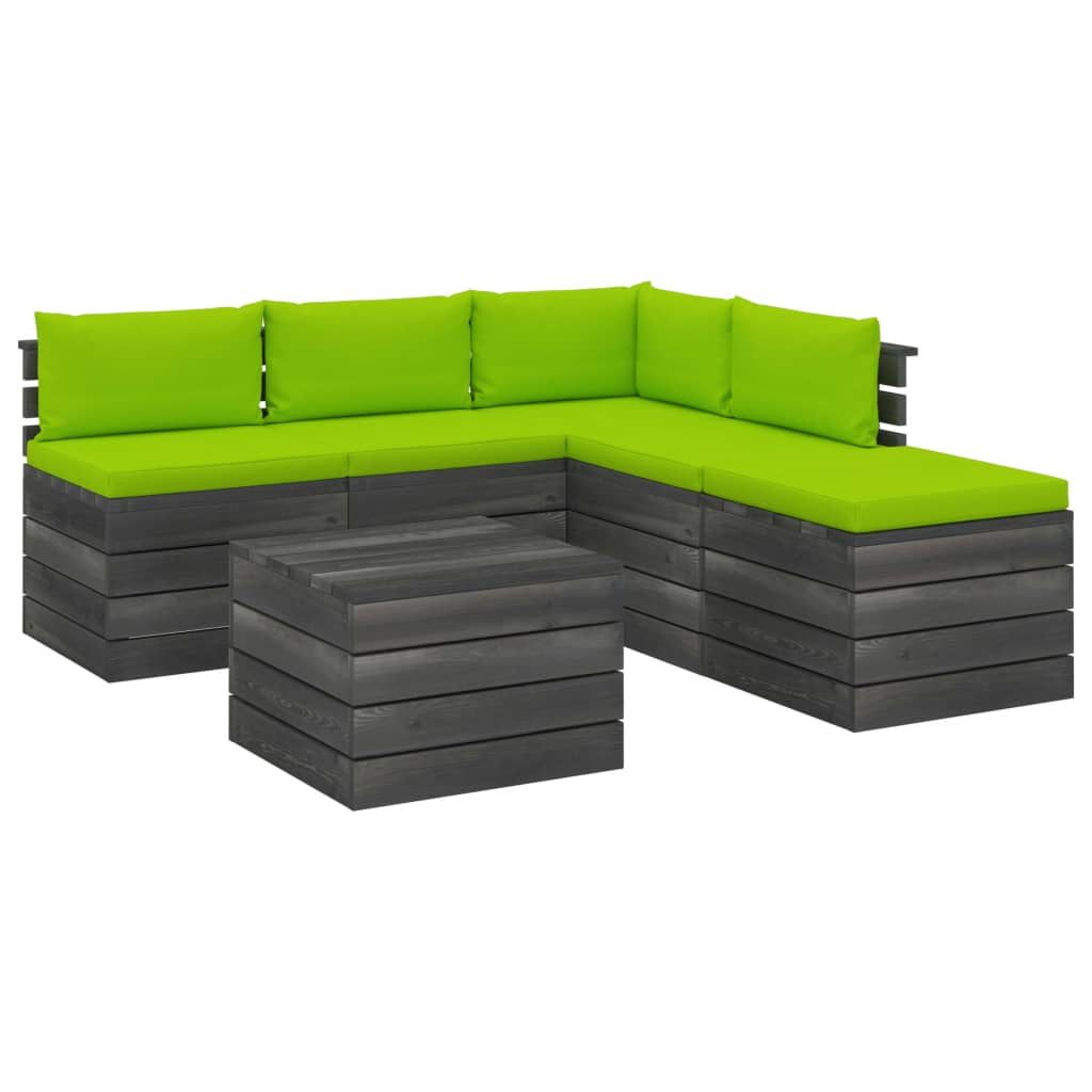 vidaXL 6-delige Loungeset met kussens pallet grenenhout