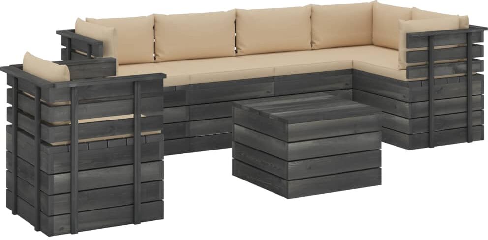 vidaXL 7-delige Loungeset met kussens pallet massief grenenhout