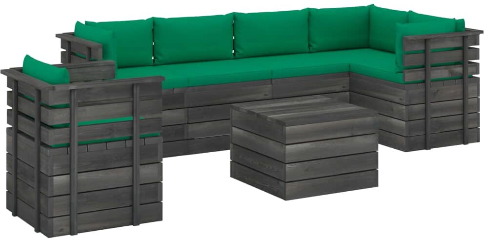 vidaXL 7-delige Loungeset met kussens pallet massief grenenhout