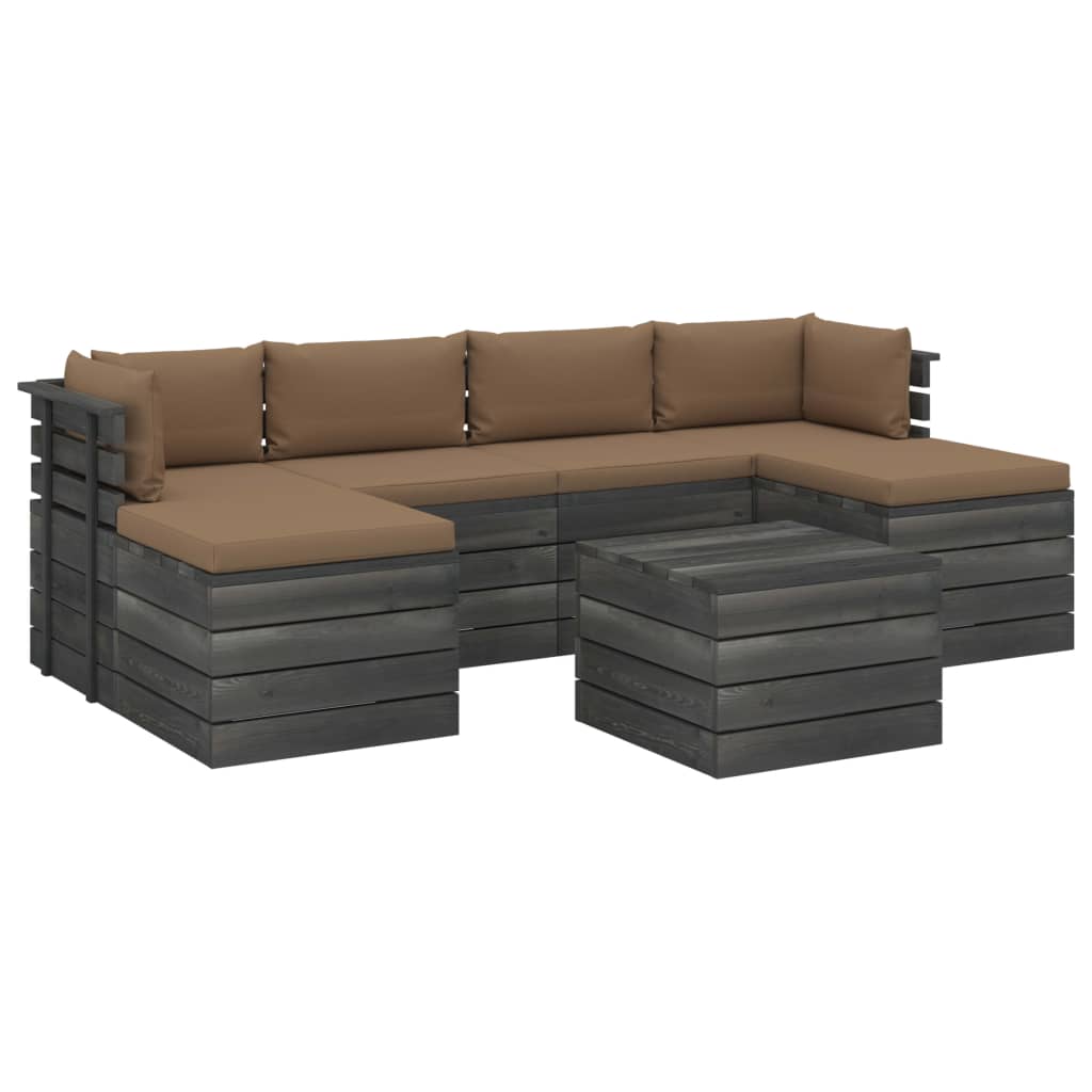 vidaXL 7-delige Loungeset met kussens pallet massief grenenhout