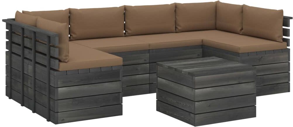 vidaXL 7-delige Loungeset met kussens pallet massief grenenhout