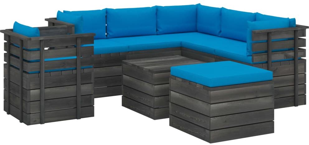 vidaXL 8-delige Loungeset met kussens pallet massief grenenhout