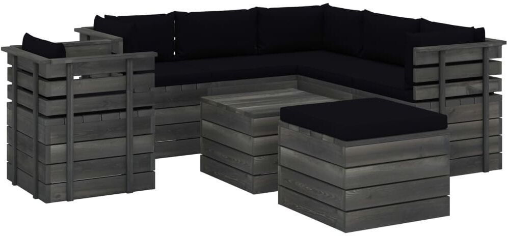 vidaXL 8-delige Loungeset met kussens pallet massief grenenhout