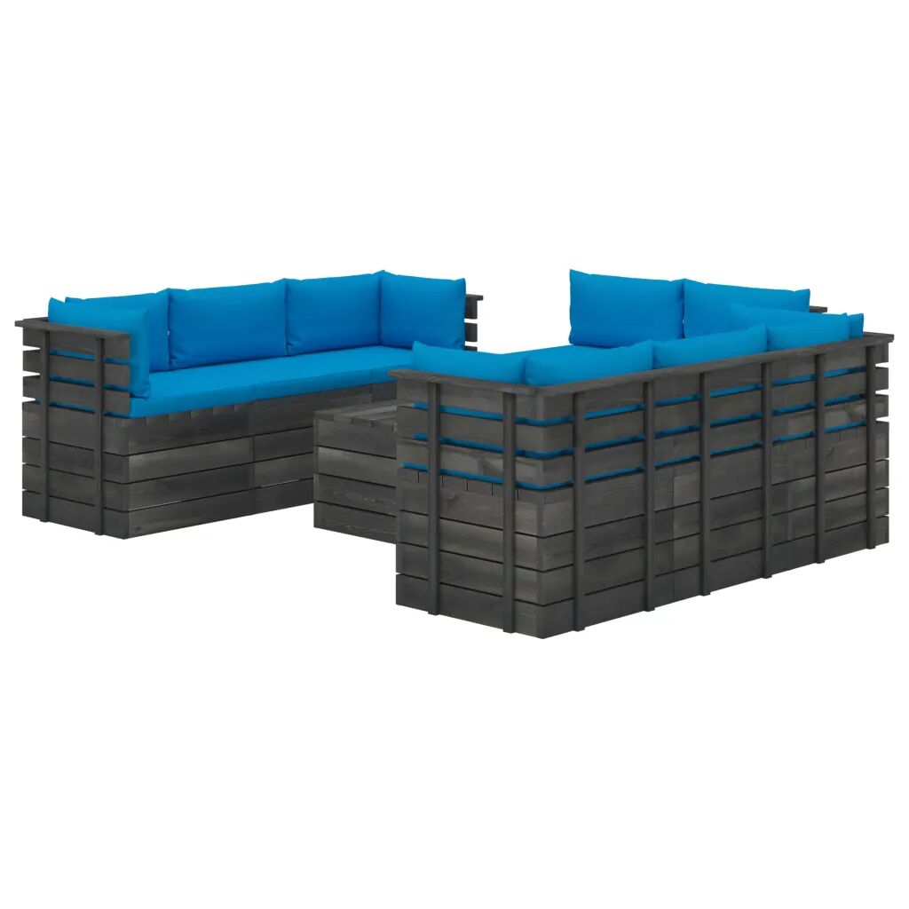 vidaXL 9-delige Loungeset met kussens pallet massief grenenhout