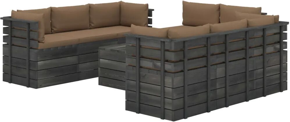 vidaXL 9-delige Loungeset met kussens pallet massief grenenhout