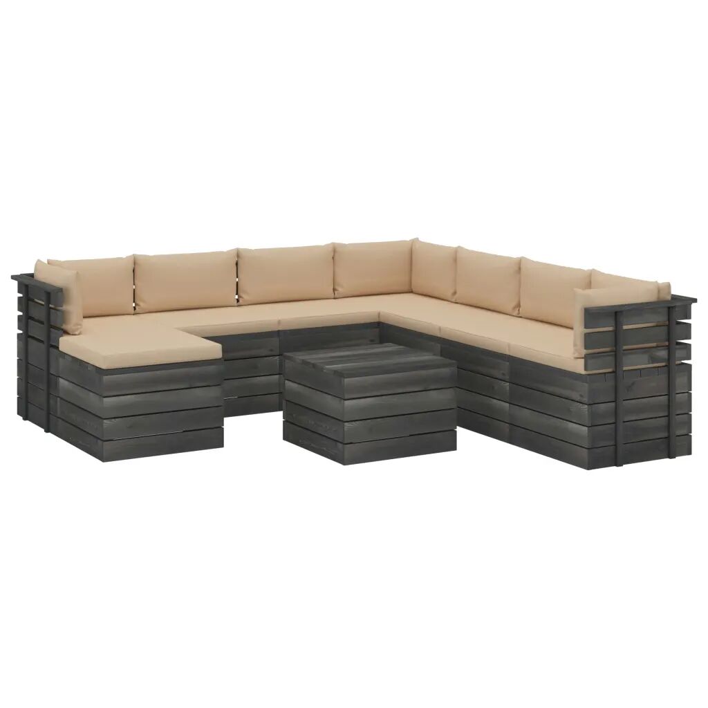 vidaXL 9-delige Loungeset pallet met kussens massief grenenhout