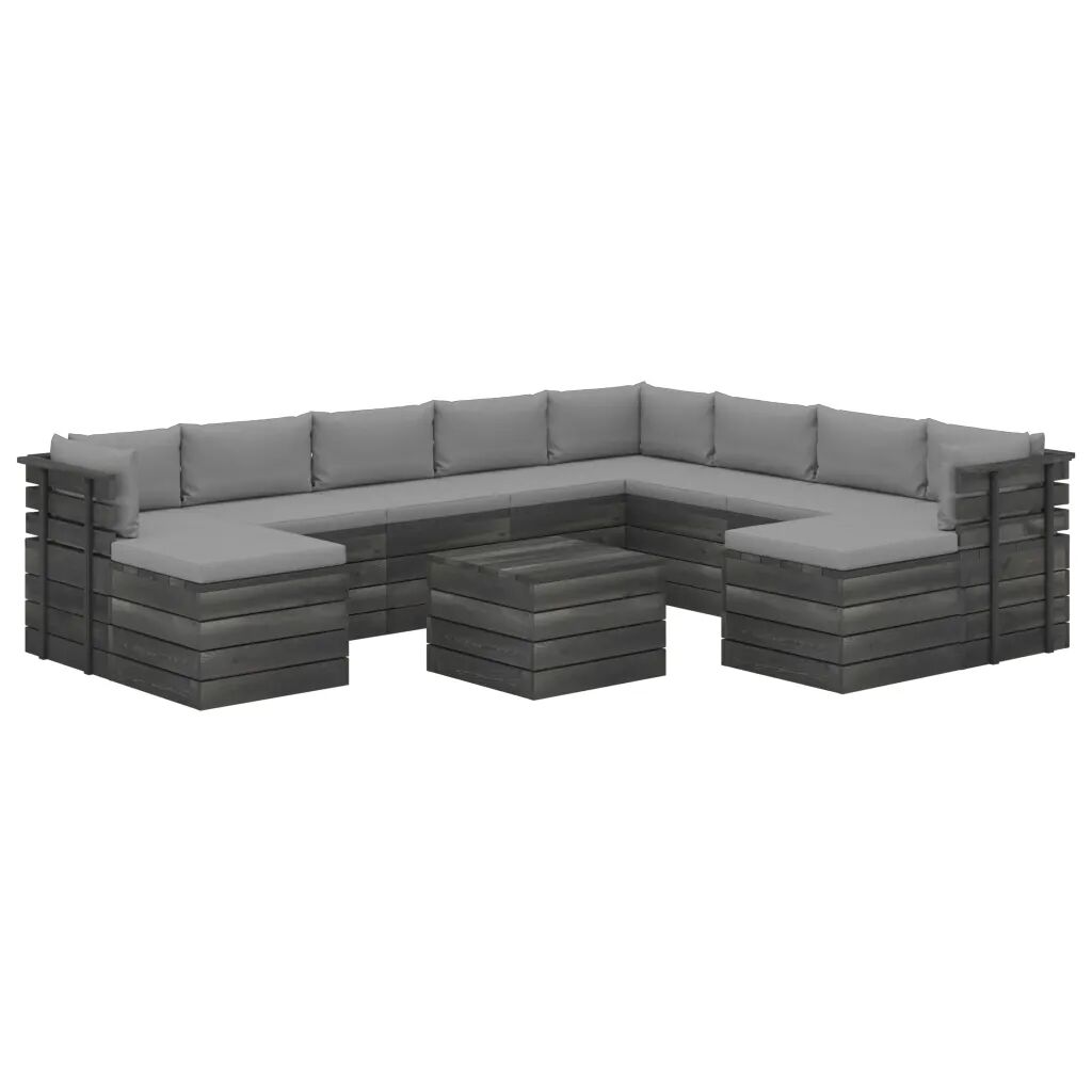 vidaXL 11-delige Loungeset pallet met kussens massief grenenhout