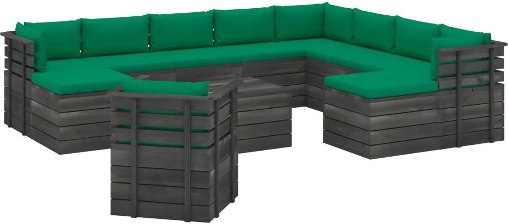 vidaXL 12-delige Loungeset pallet met kussens massief grenenhout