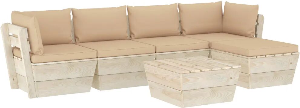 vidaXL 6-delige Loungeset met kussens pallet vurenhout