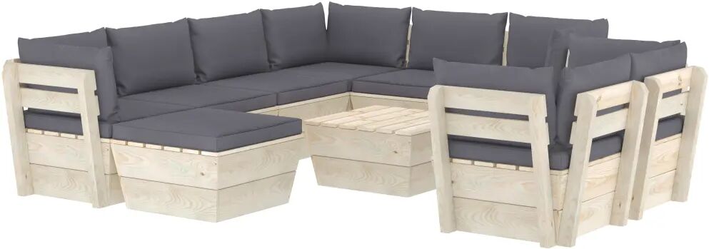 vidaXL 10-delige Loungeset met kussens pallet vurenhout