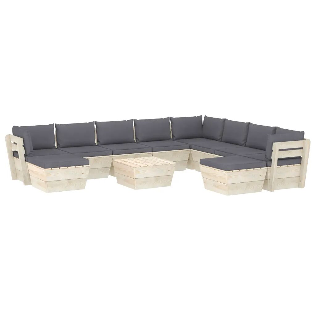 vidaXL 11-delige Loungeset met kussens pallet vurenhout