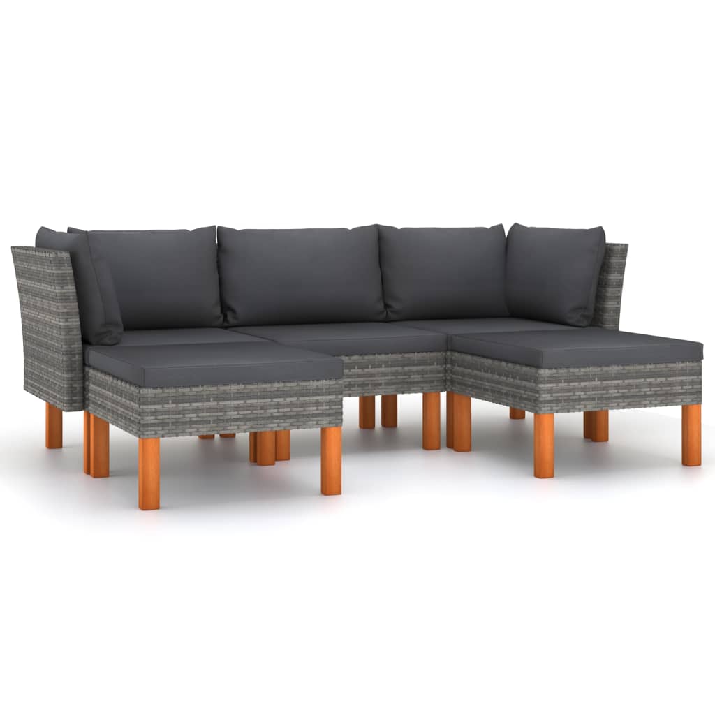 vidaXL 5-delige Loungeset met kussens poly rattan grijs