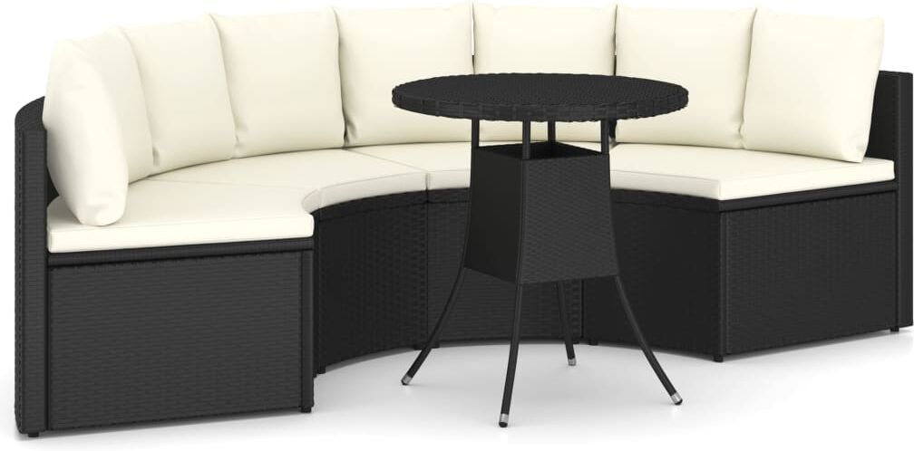 vidaXL 5-delige Loungeset met kussens poly rattan zwart