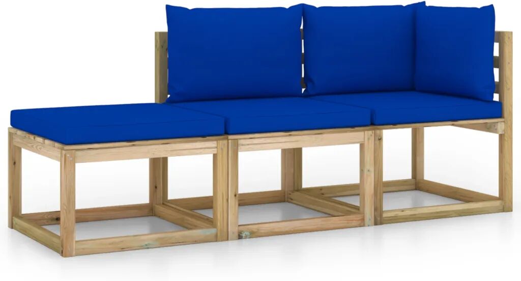 vidaXL 3-delige Loungeset met blauwe kussens