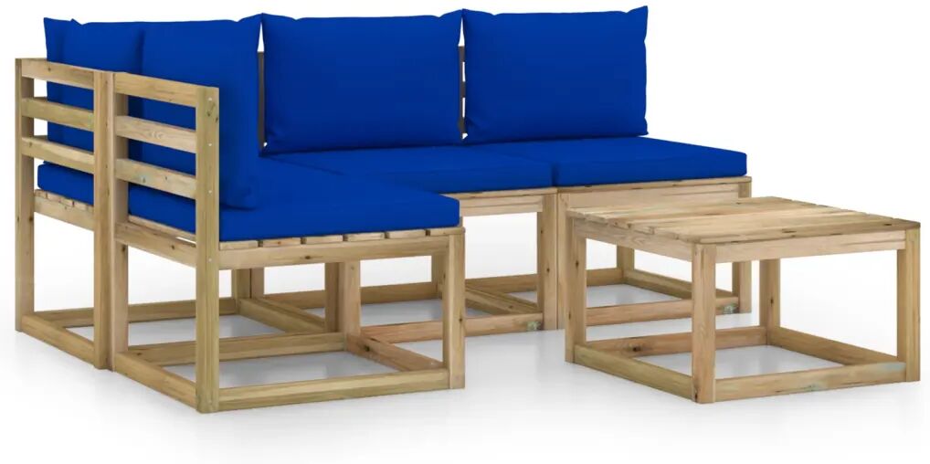 vidaXL 5-delige Loungeset met blauwe kussens