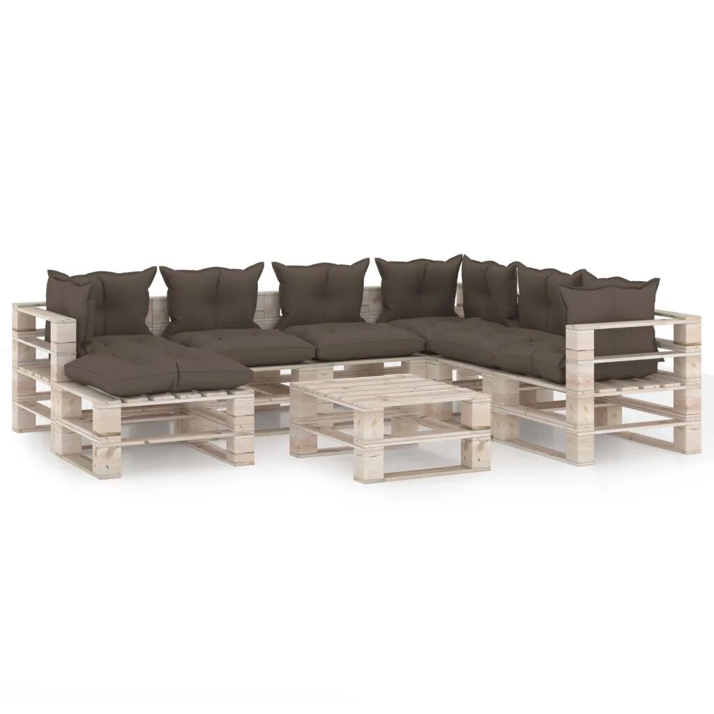 vidaXL 8-delige Loungeset met kussens pallet grenenhout