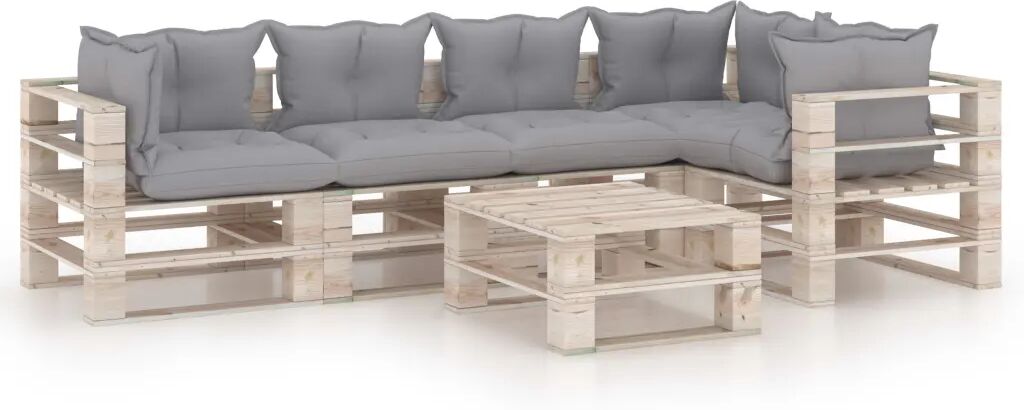 vidaXL 6-delige Loungeset met kussens pallet grenenhout