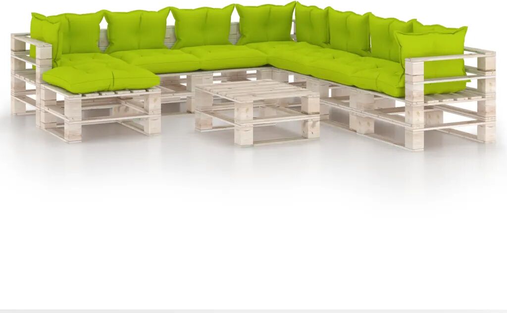 vidaXL 9-delige Loungeset met kussens pallet grenenhout