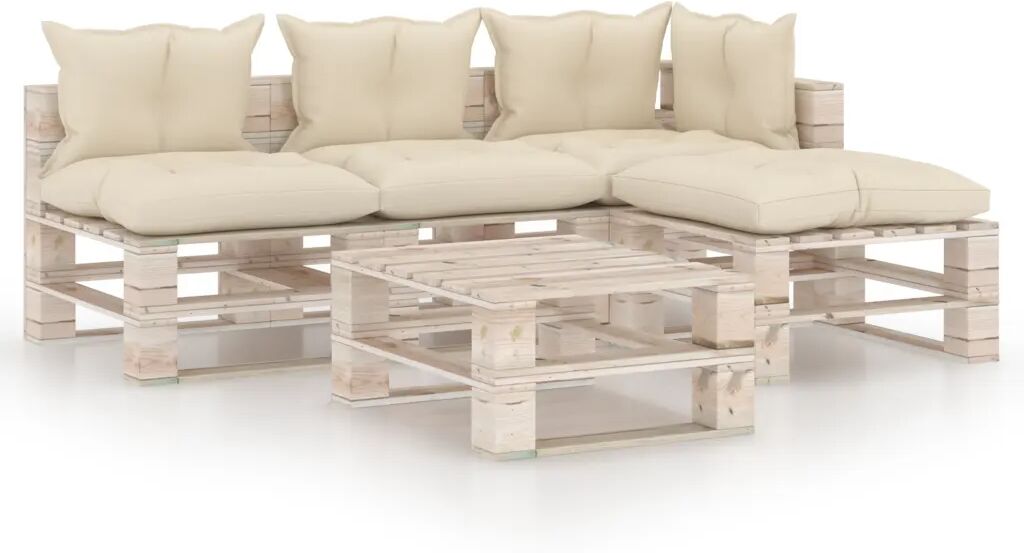 vidaXL 5-delige Loungeset met kussens pallet grenenhout