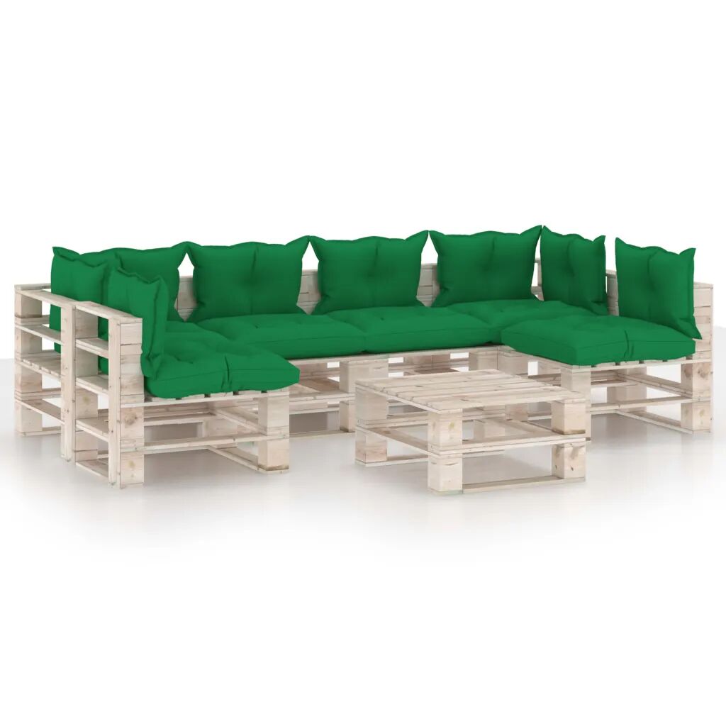 vidaXL 7-delige Loungeset met kussens pallet grenenhout