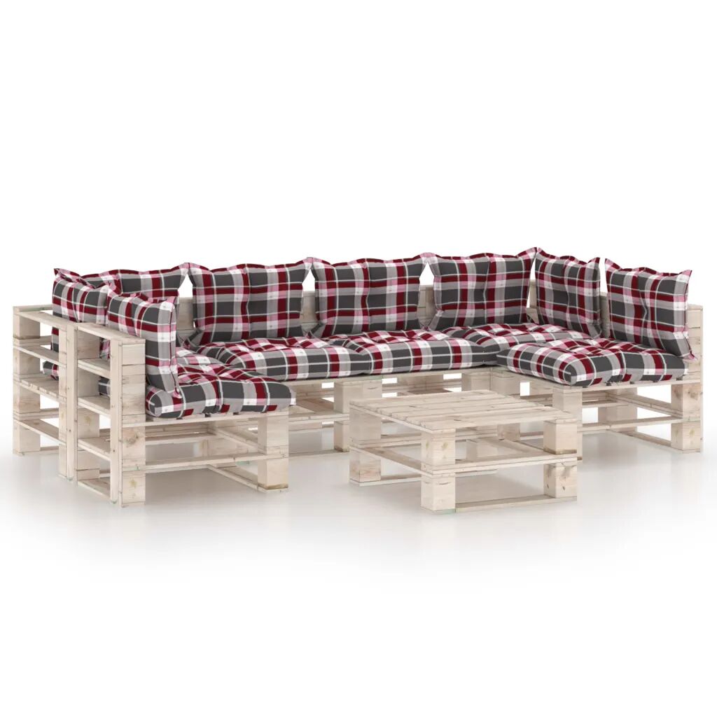 vidaXL 7-delige Loungeset met kussens pallet grenenhout