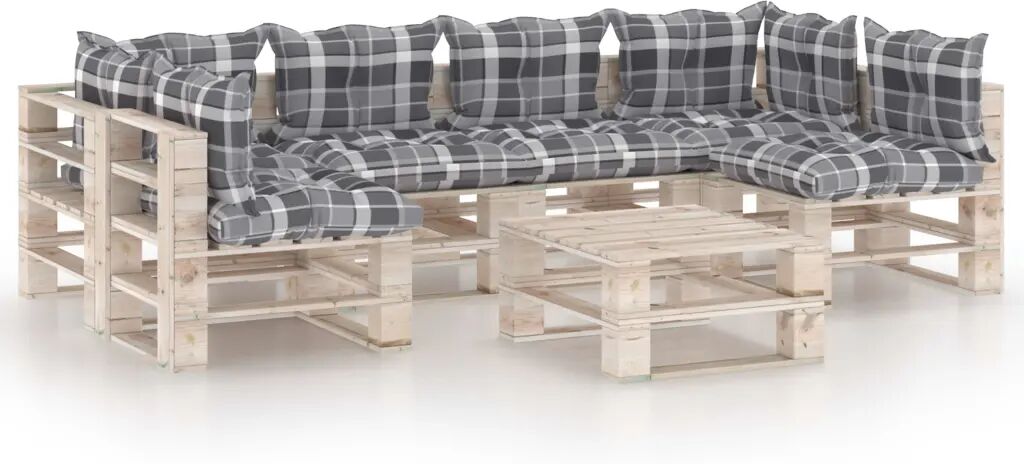 vidaXL 7-delige Loungeset met kussens pallet grenenhout