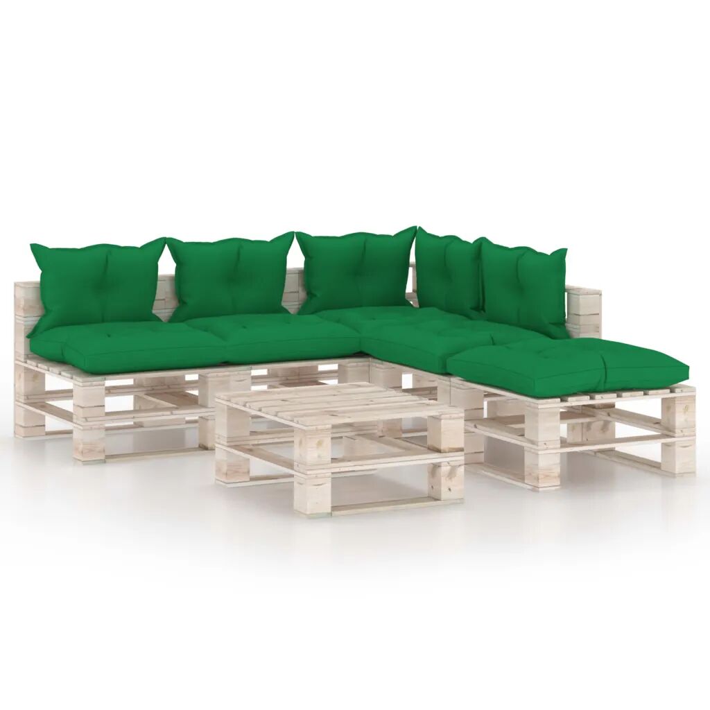 vidaXL 6-delige Loungeset met kussens pallet grenenhout