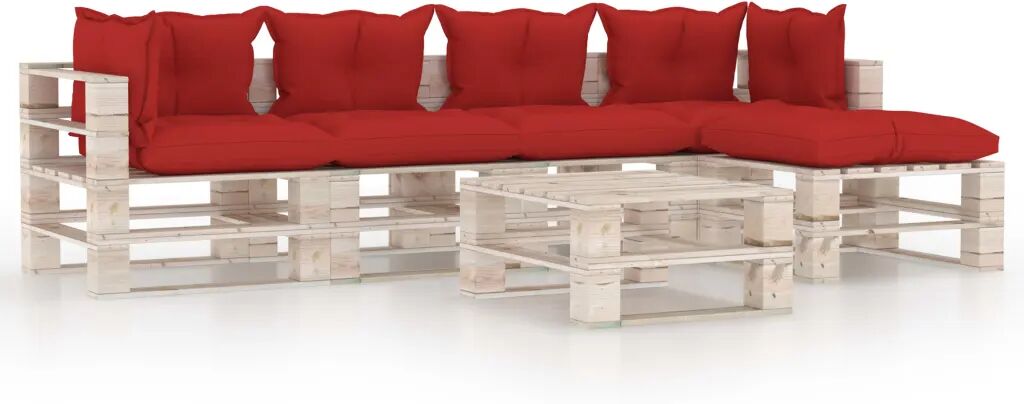 vidaXL 6-delige Loungeset met kussens pallet grenenhout