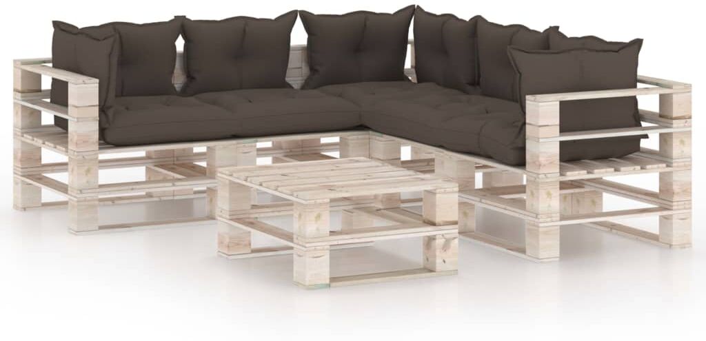 vidaXL 6-delige Loungeset met kussens pallet grenenhout