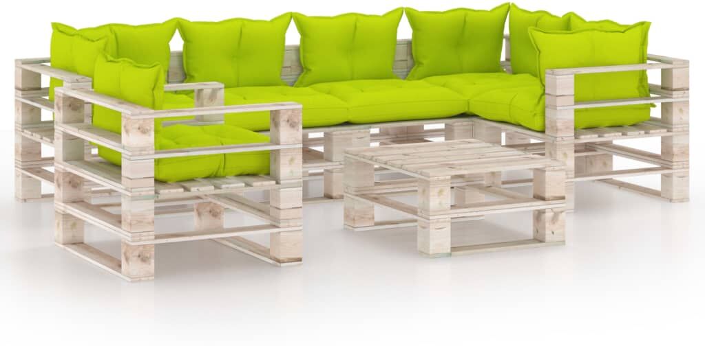 vidaXL 7-delige Loungeset met kussens pallet grenenhout