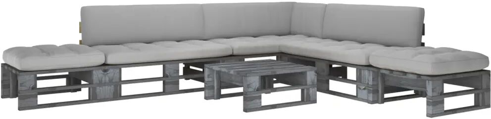 vidaXL 6-delige Loungeset pallet met kussens grijs geïmpregneerd hout