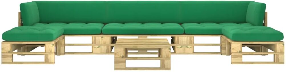 vidaXL 6-delige Loungeset pallet met kussens groen geïmpregneerd hout