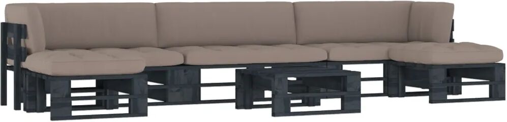 vidaXL 6-delige Loungeset pallet met kussens zwart geïmpregneerd hout