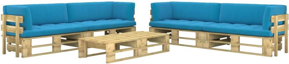 vidaXL 6-delige Loungeset pallet met kussens groen geïmpregneerd hout